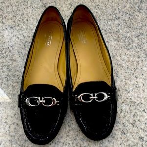 Coach “Eloise” Women’s Loafers, Black Logo Fabric w/Patent Leather Trim, Size 9M